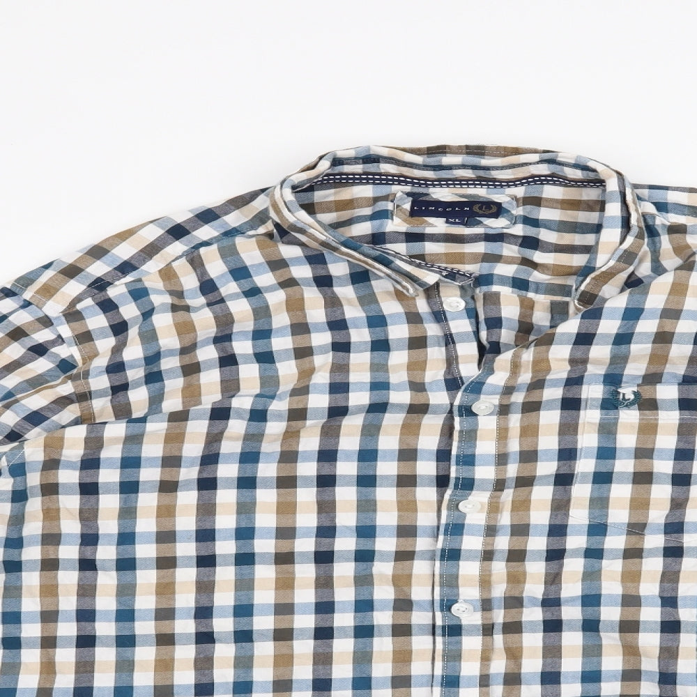 Lincoln Mens Blue Check   Button-Up Size XL