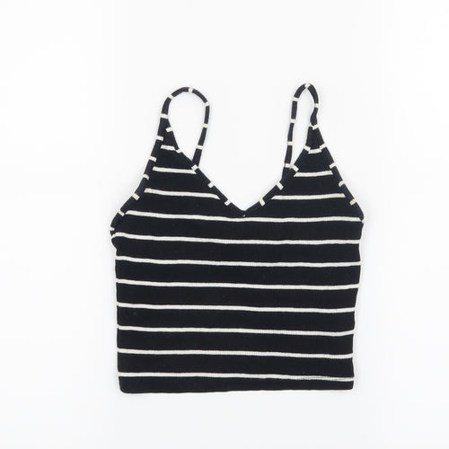New Look Womens Black Striped  Cropped Tank Size 10