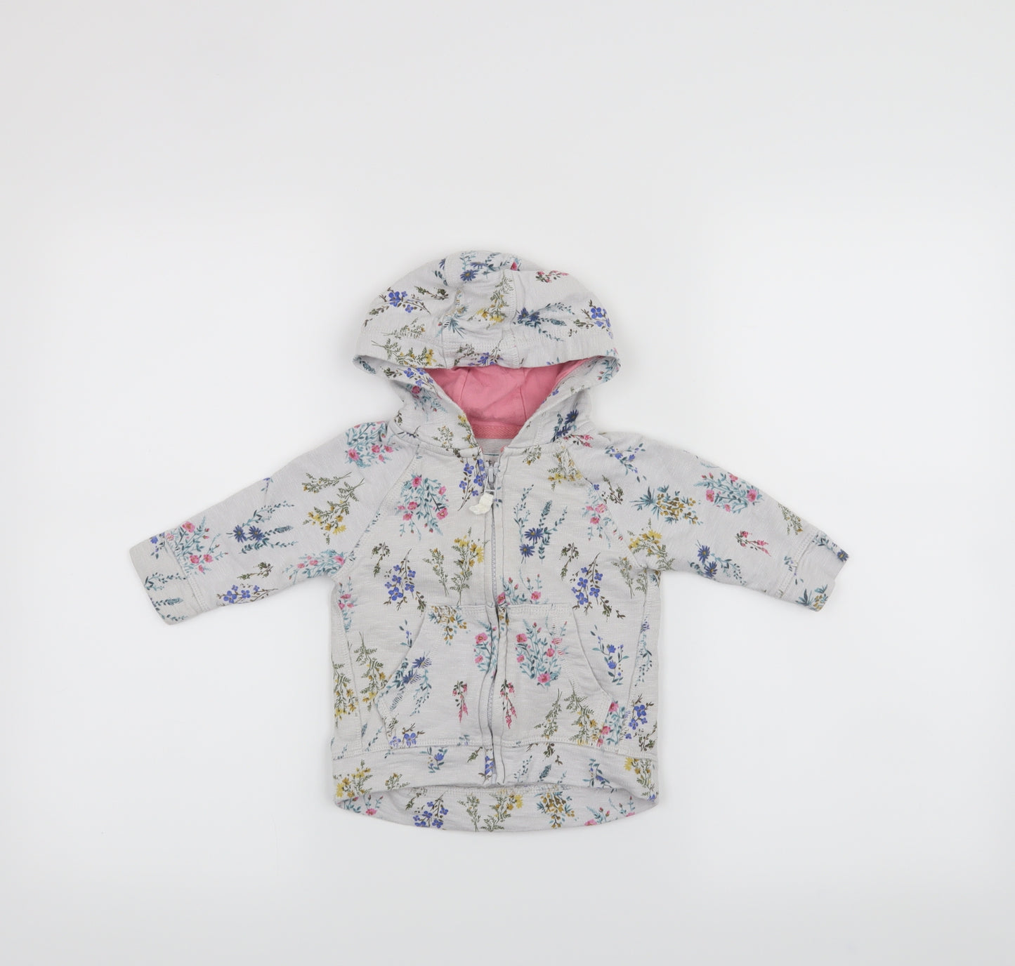 NEXT Girls Grey Floral  Full Zip Jumper Size 6-9 Months