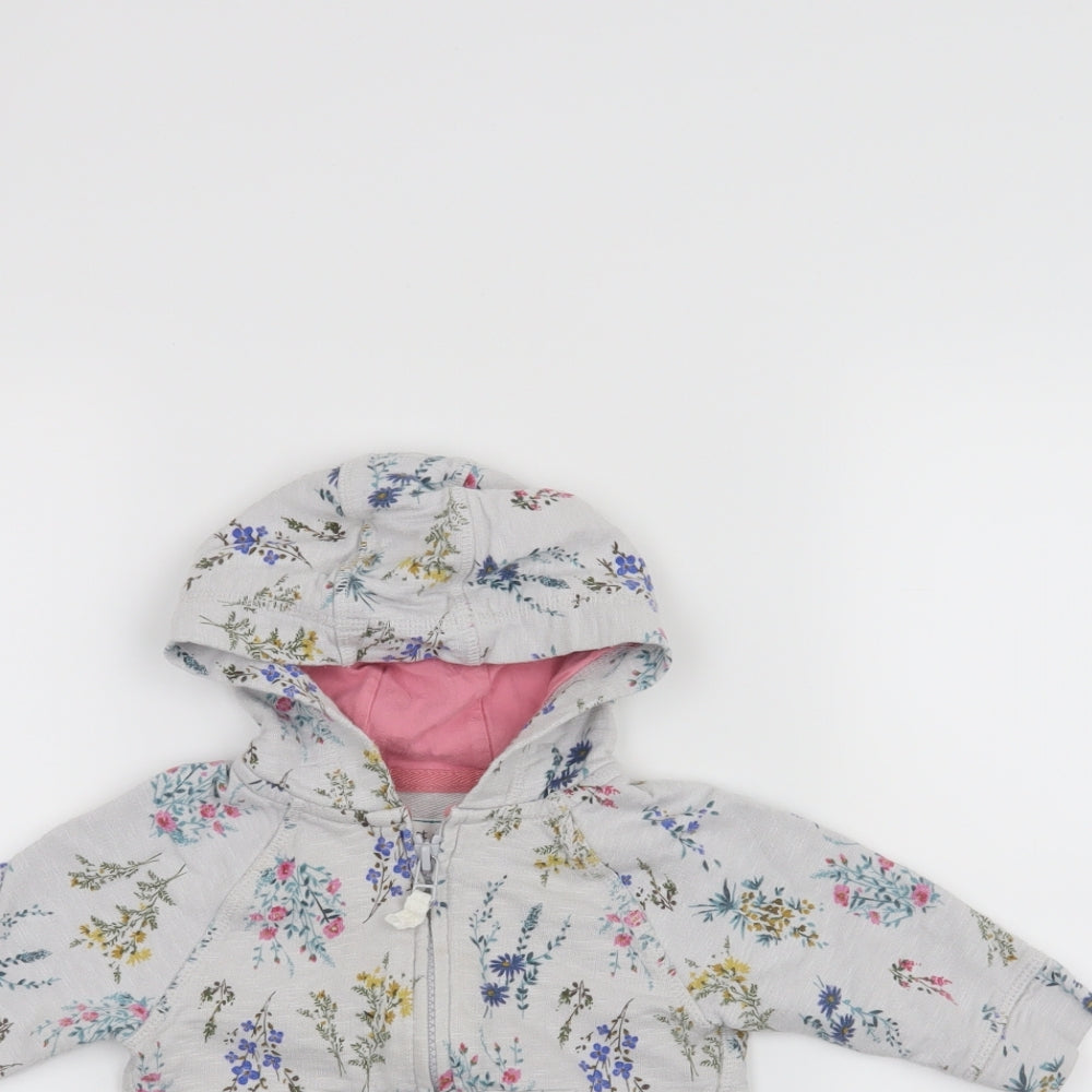 NEXT Girls Grey Floral  Full Zip Jumper Size 6-9 Months