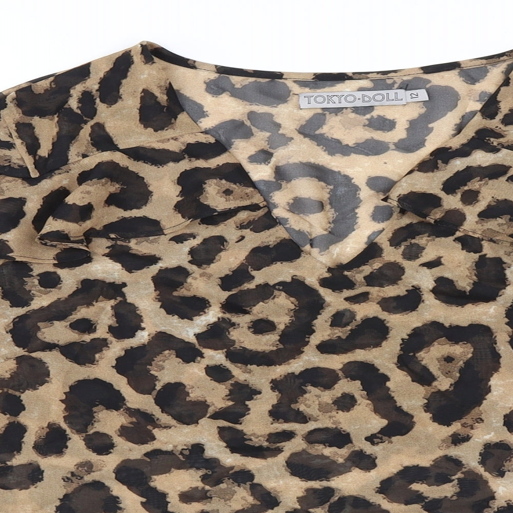 Tokyo Doll Womens Brown Animal Print  Basic Blouse Size 12