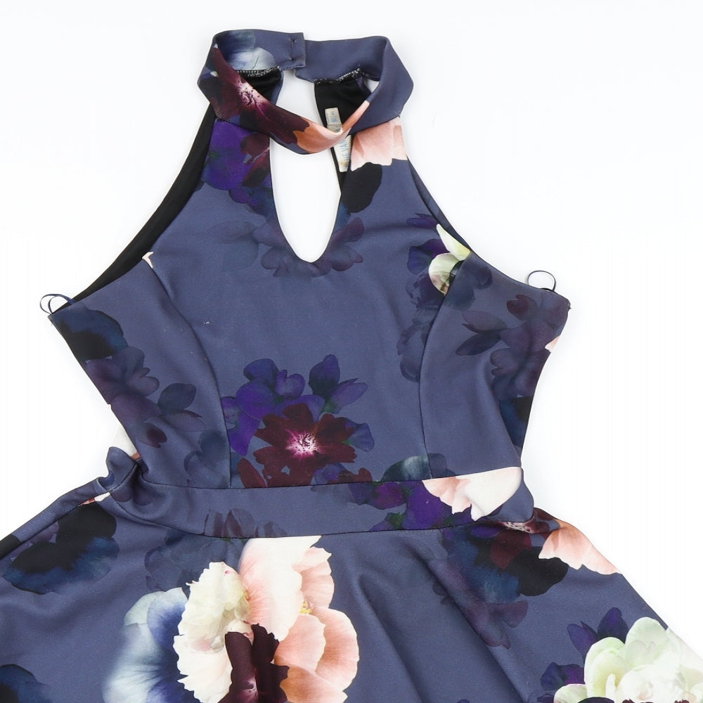 Blue Vanilla Womens Blue Floral  Skater Dress  Size 10