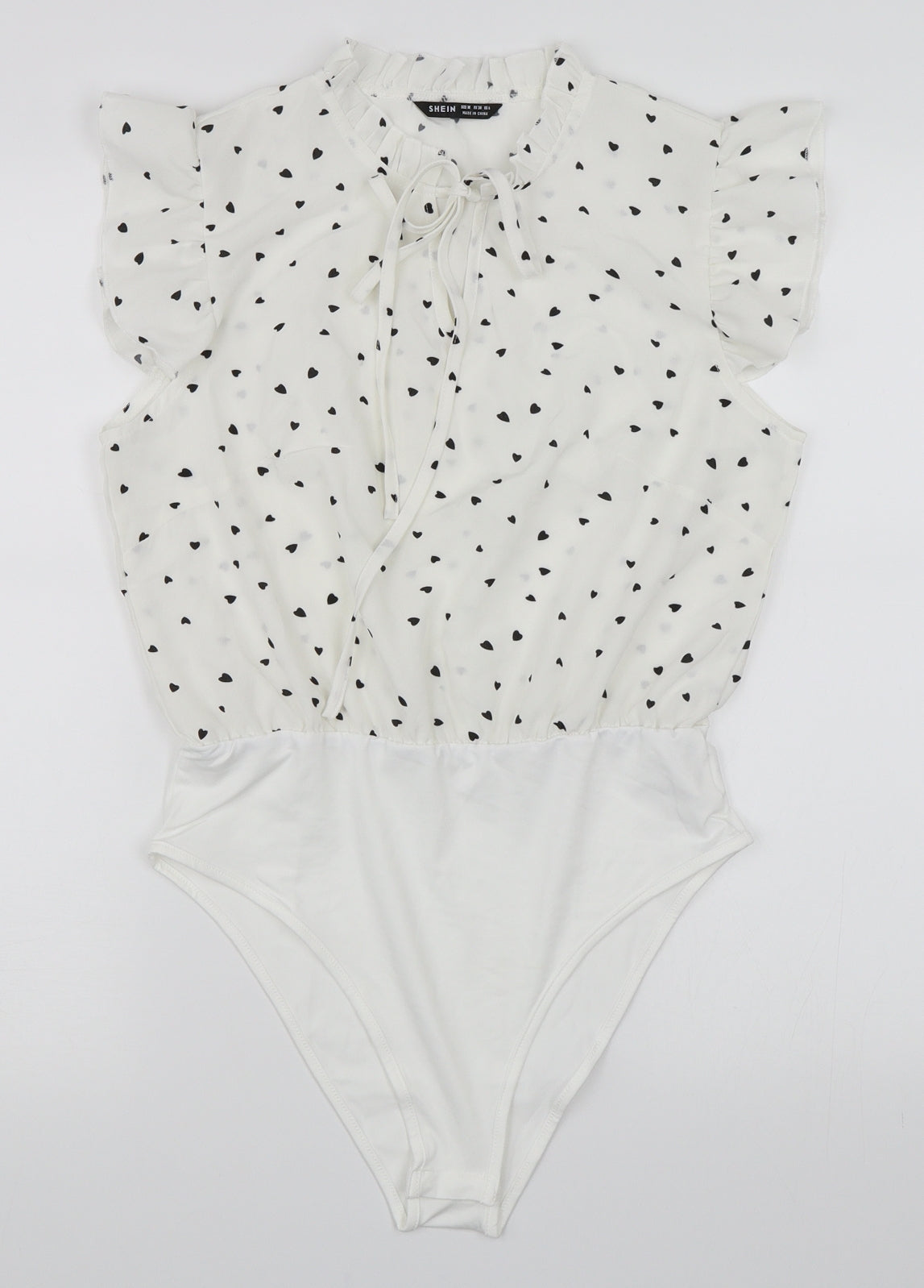 SheIn Womens White Polka Dot  Basic Blouse Size M
