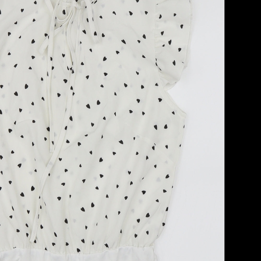 SheIn Womens White Polka Dot  Basic Blouse Size M