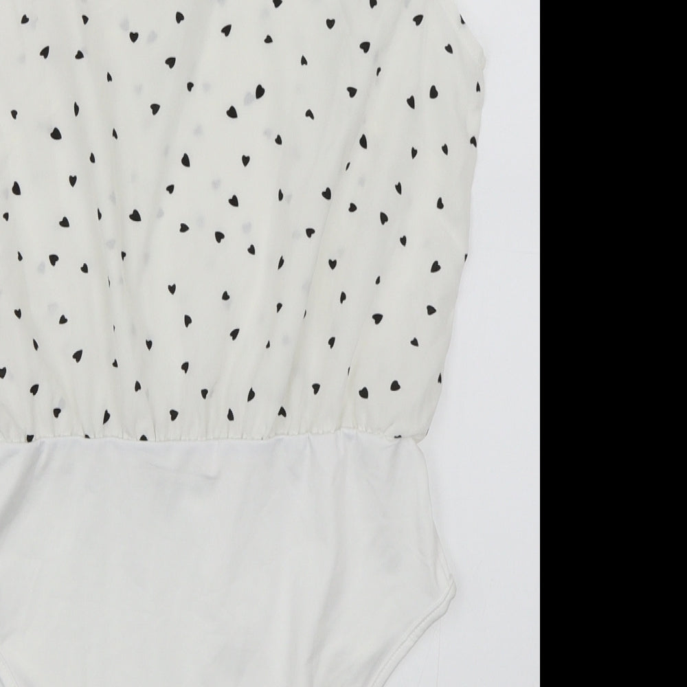 SheIn Womens White Polka Dot  Basic Blouse Size M