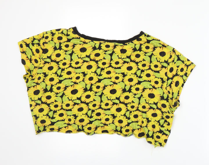 H&M Womens Yellow Floral Basic T-Shirt Size L