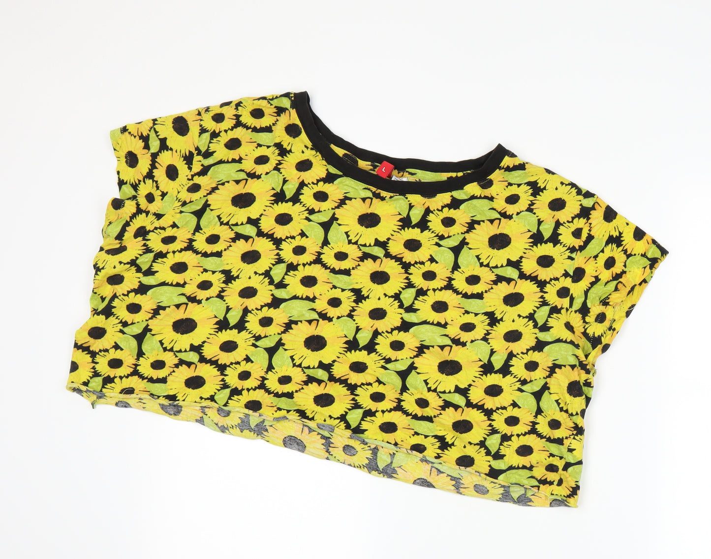 H&M Womens Yellow Floral  Basic T-Shirt Size L
