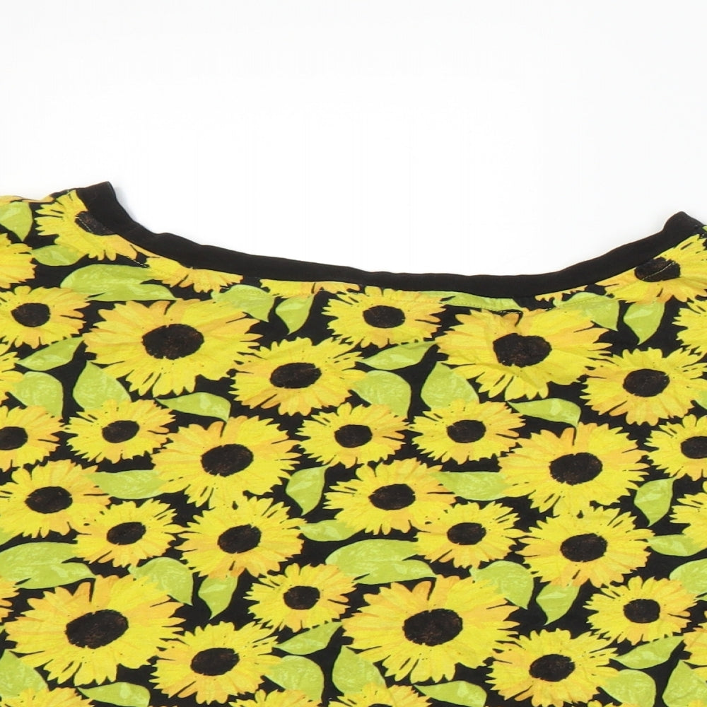 H&M Womens Yellow Floral  Basic T-Shirt Size L