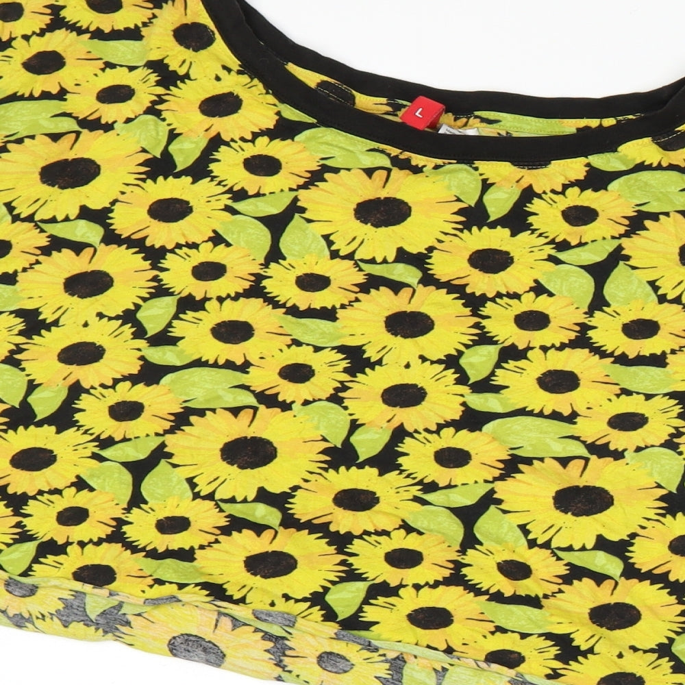 H&M Womens Yellow Floral  Basic T-Shirt Size L
