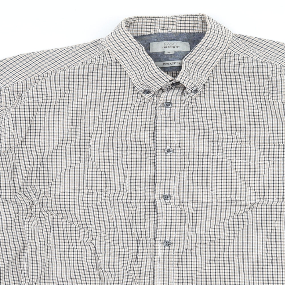 NEXT Mens Grey Check   Button-Up Size XL