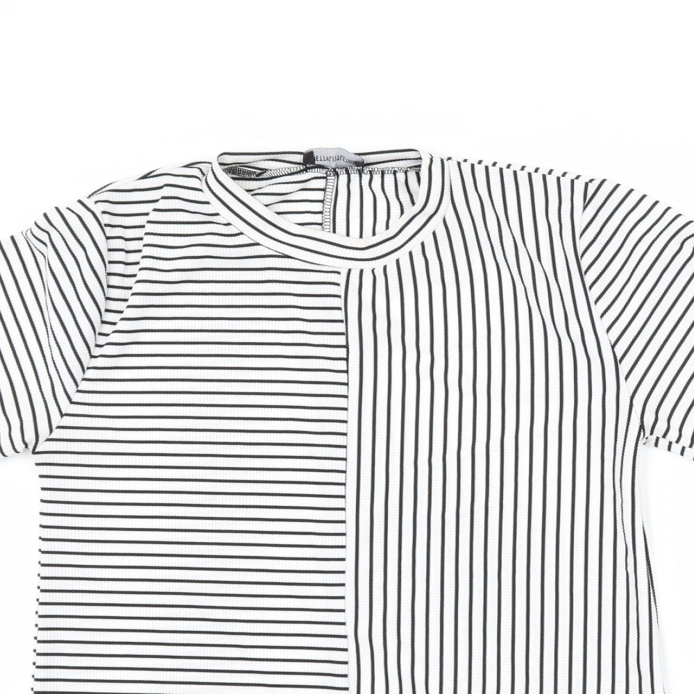 PRETTYLITTLETHING Womens White Striped  Basic T-Shirt Size 10