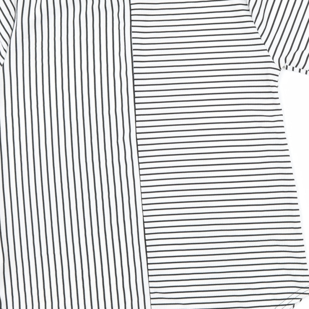 PRETTYLITTLETHING Womens White Striped  Basic T-Shirt Size 10