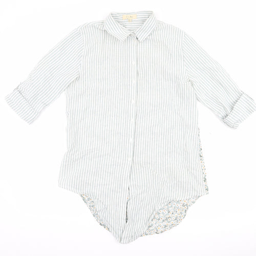 love notes Womens Green Striped  Basic Button-Up Size S  - Flower Detail