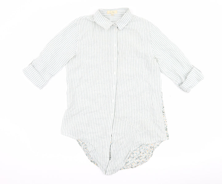 love notes Womens Green Striped Basic Button-Up Size S - Flower Detail