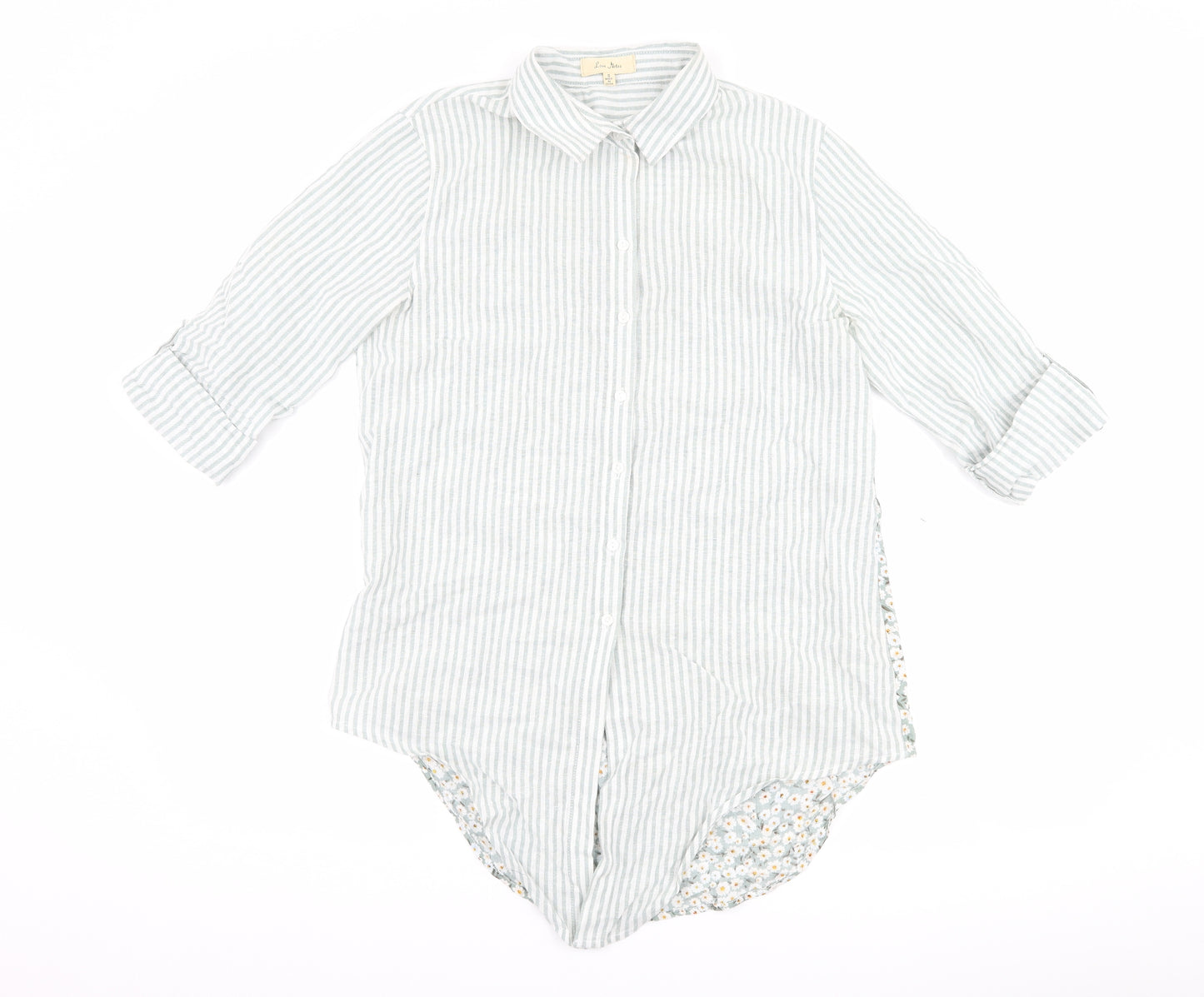 love notes Womens Green Striped  Basic Button-Up Size S  - Flower Detail