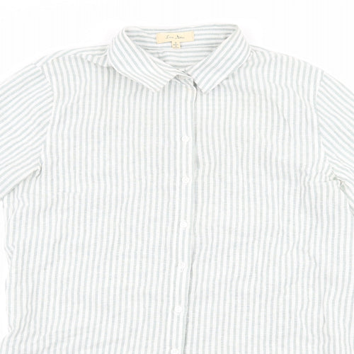 love notes Womens Green Striped  Basic Button-Up Size S  - Flower Detail