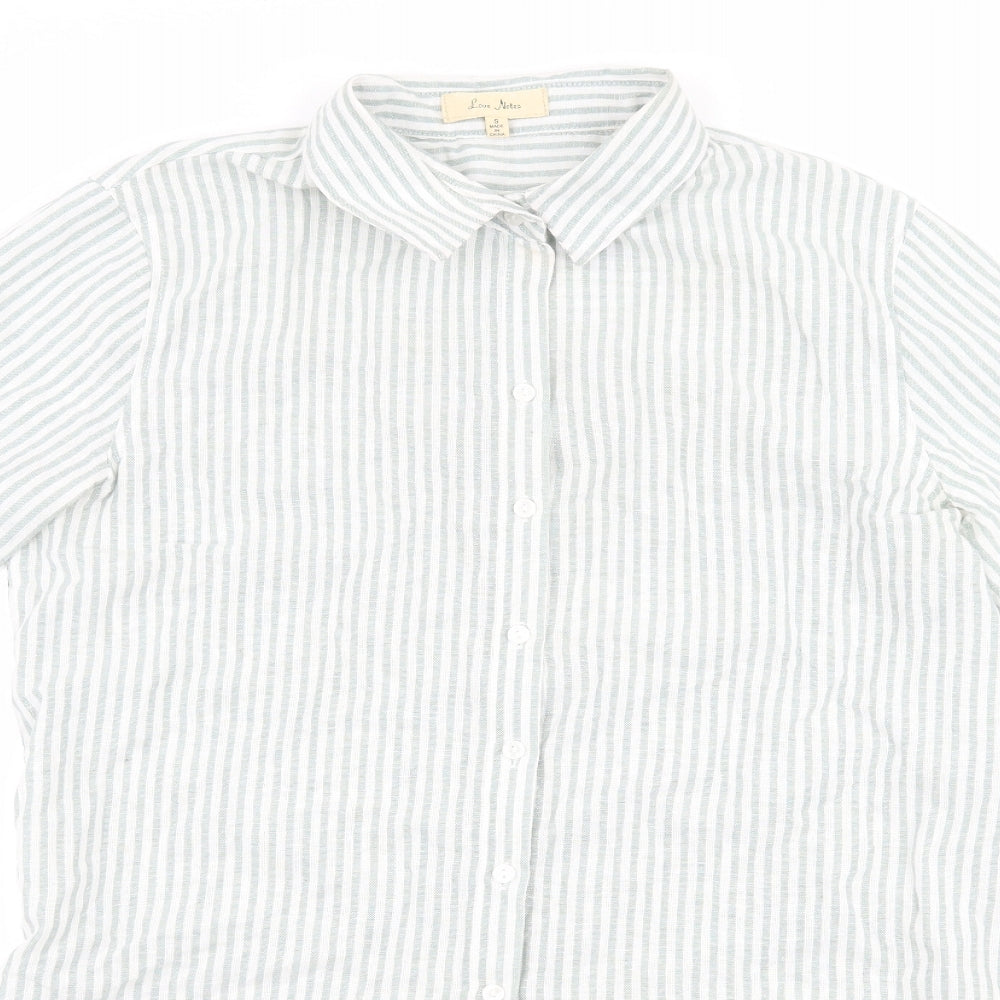 love notes Womens Green Striped  Basic Button-Up Size S  - Flower Detail