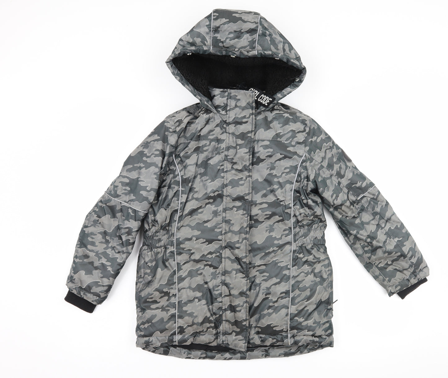 Matalan Girls Grey Camouflage  Puffer Jacket Coat Size 10 Years