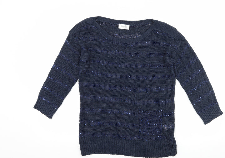 Wallis Womens Blue Striped  Pullover Jumper Size S