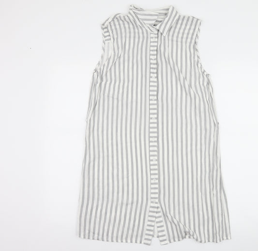 Front view of Peacocks women’s white striped shirt dress, size UK 10