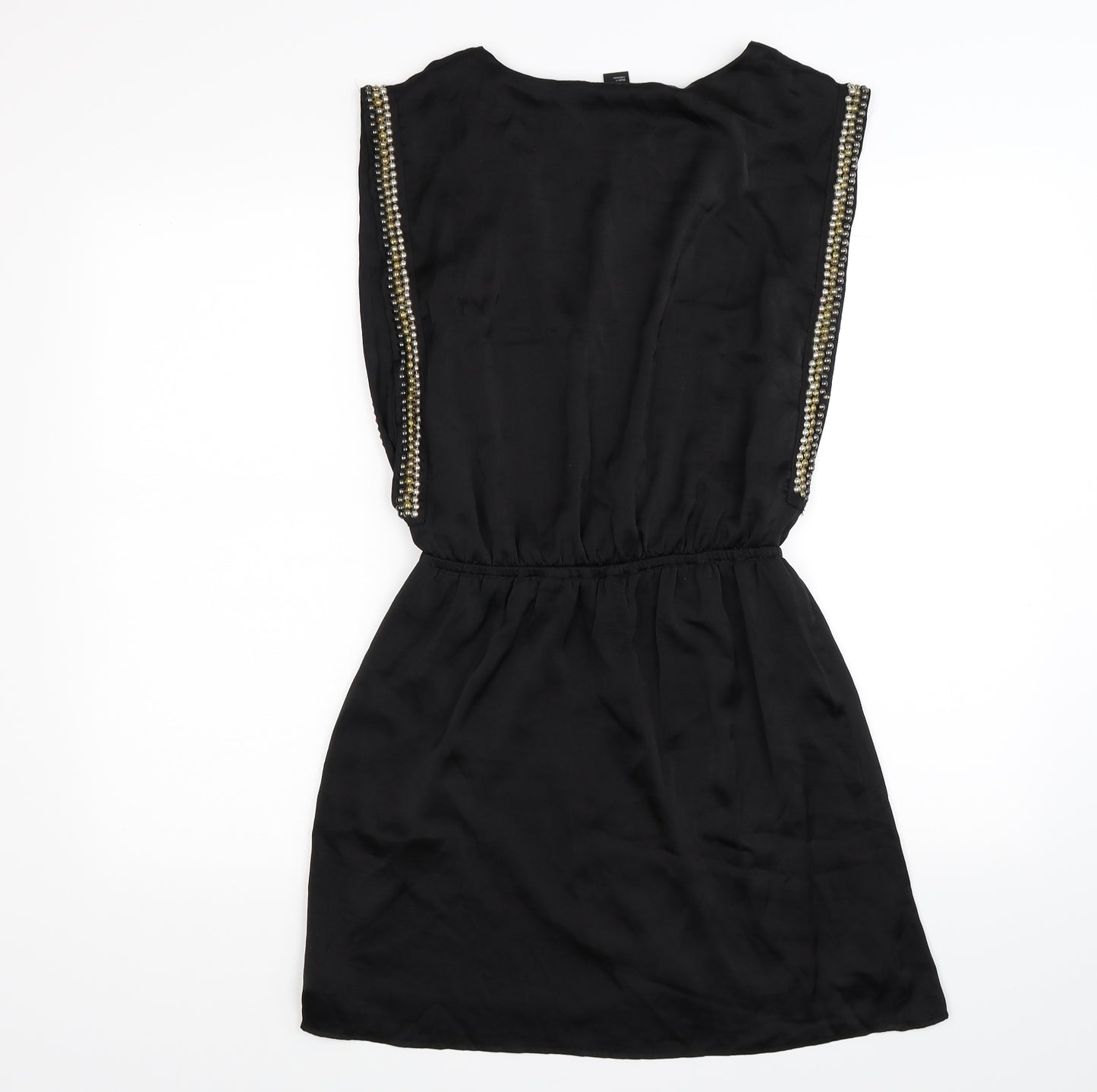 H&M Womens Black  Satin Shift  Size 8