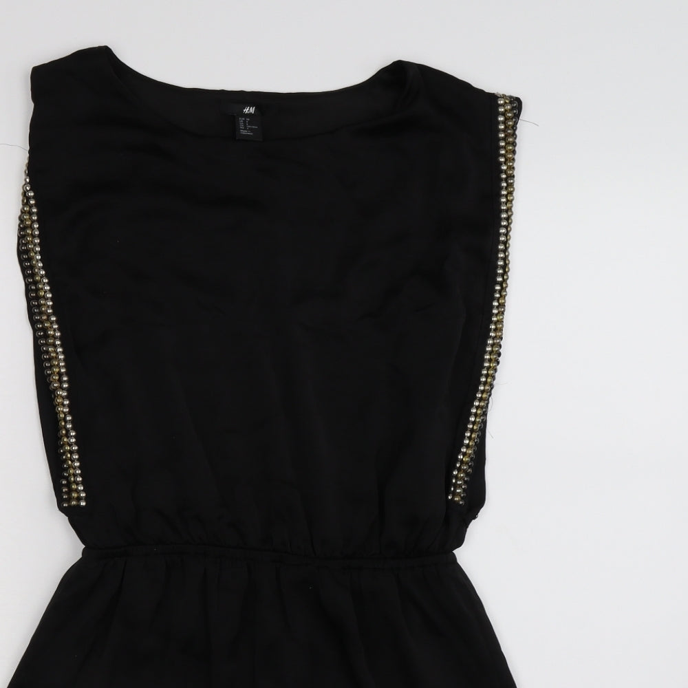 H&M Womens Black  Satin Shift  Size 8