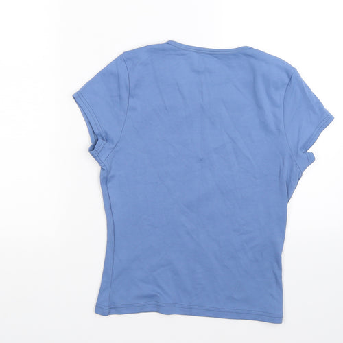 Preworn Womens Blue Floral  Basic T-Shirt Size M