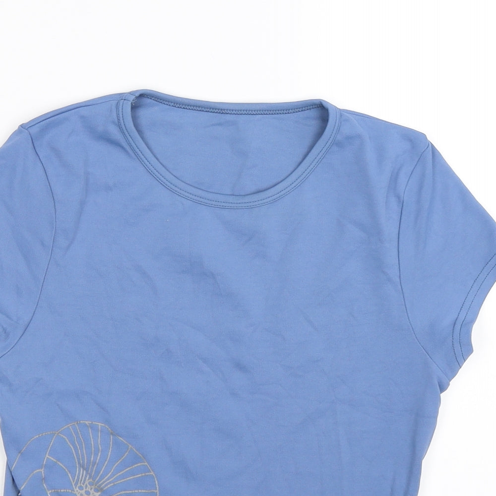 Preworn Womens Blue Floral  Basic T-Shirt Size M