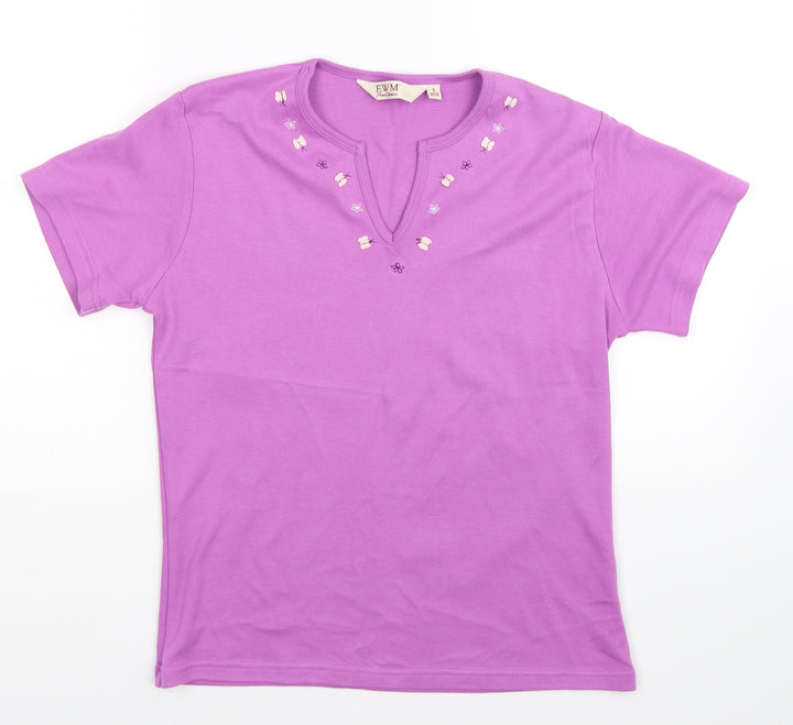 EWM Womens Purple Floral Basic T-Shirt Size 12