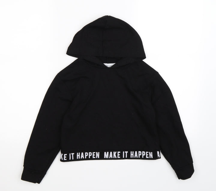 Primark Girls Black  Jersey Pullover Hoodie Size 8-9 Years  - make it happen