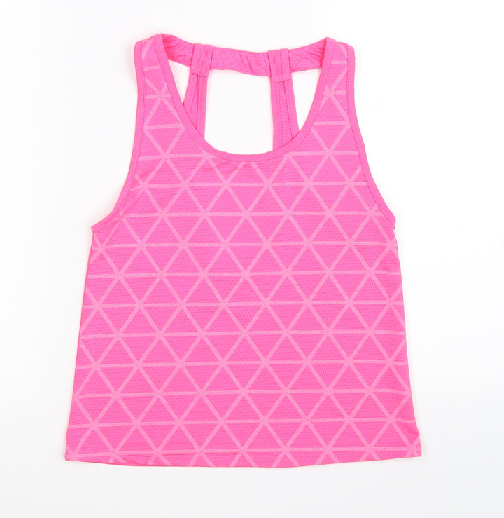 Young Dimension Girls Pink Geometric Basic Tank Size 9-10 Years