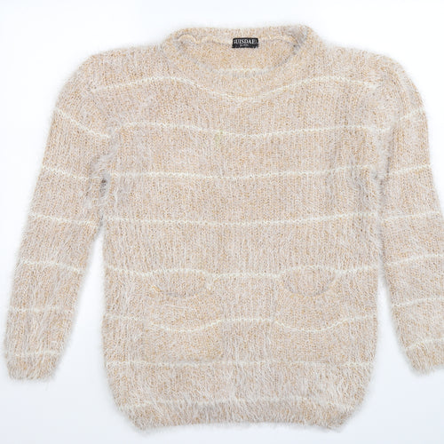 buisdaei Womens Beige Striped Knit Pullover Jumper Size XL