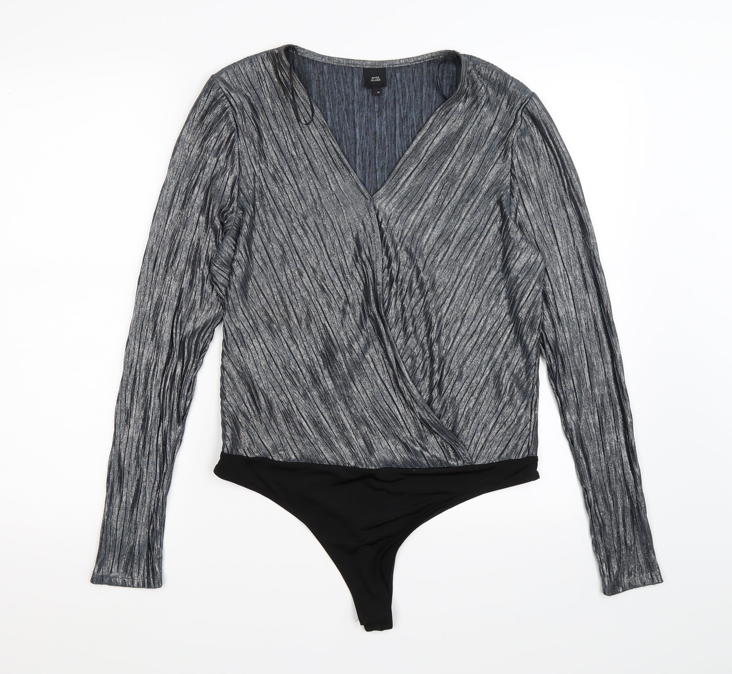 River Island Womens Silver Striped  Bodysuit One-Piece Size 14