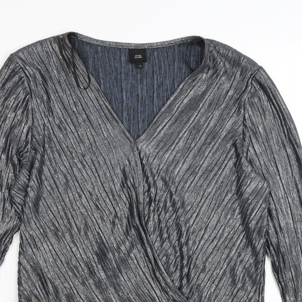 River Island Womens Silver Striped  Bodysuit One-Piece Size 14