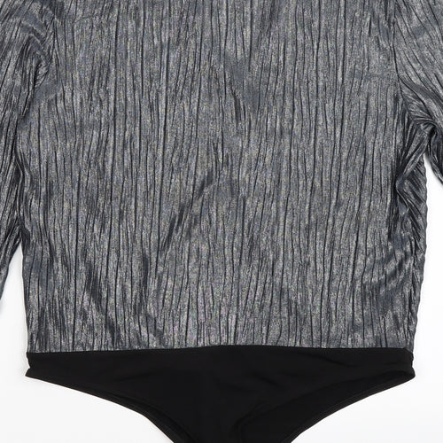 River Island Womens Silver Striped  Bodysuit One-Piece Size 14