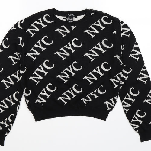 New Look Girls Black Geometric Knit Pullover Jumper Size 12-13 Years  - NYC