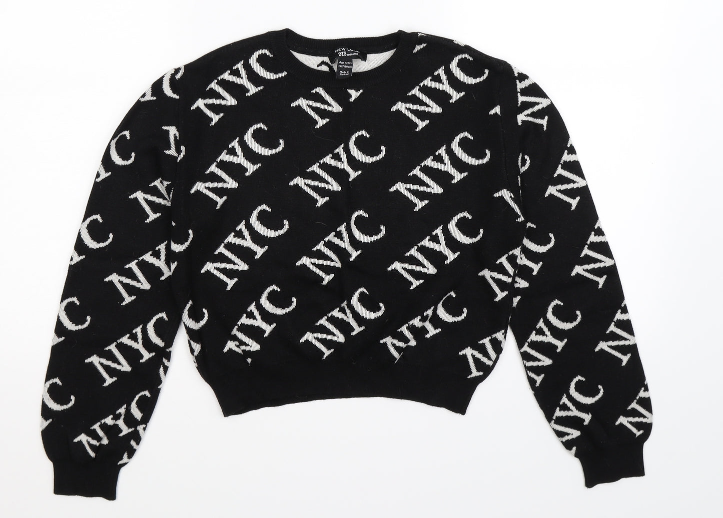 New Look Girls Black Geometric Knit Pullover Jumper Size 12-13 Years  - NYC