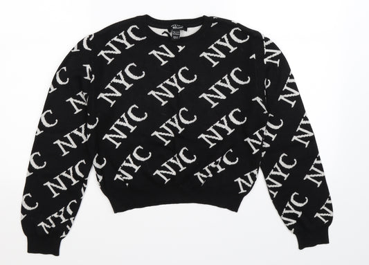 New Look Girls Black Geometric Knit Pullover Jumper Size 12-13 Years  - NYC