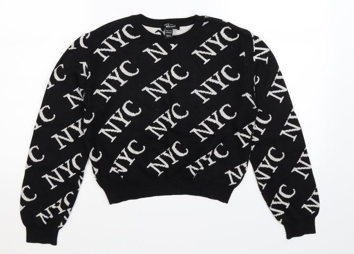 New Look Girls Black Geometric Knit Pullover Jumper Size 12-13 Years - NYC