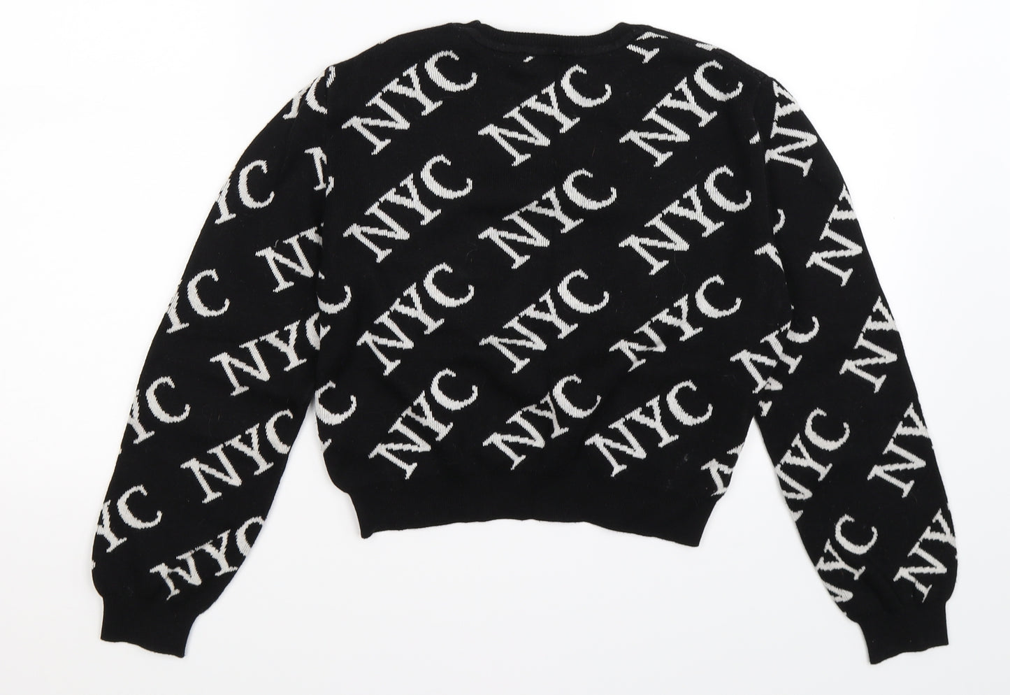 New Look Girls Black Geometric Knit Pullover Jumper Size 12-13 Years  - NYC