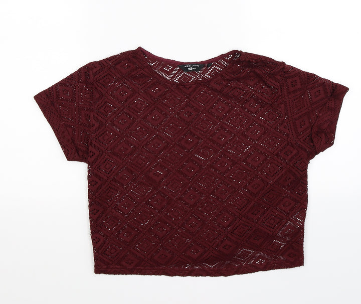 New Look Girls Red Floral Corduroy Cropped T-Shirt Size 12-13 Years