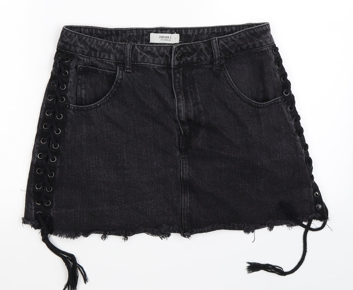 FOREVER 21 Womens Black Denim Skater Skirt Size S