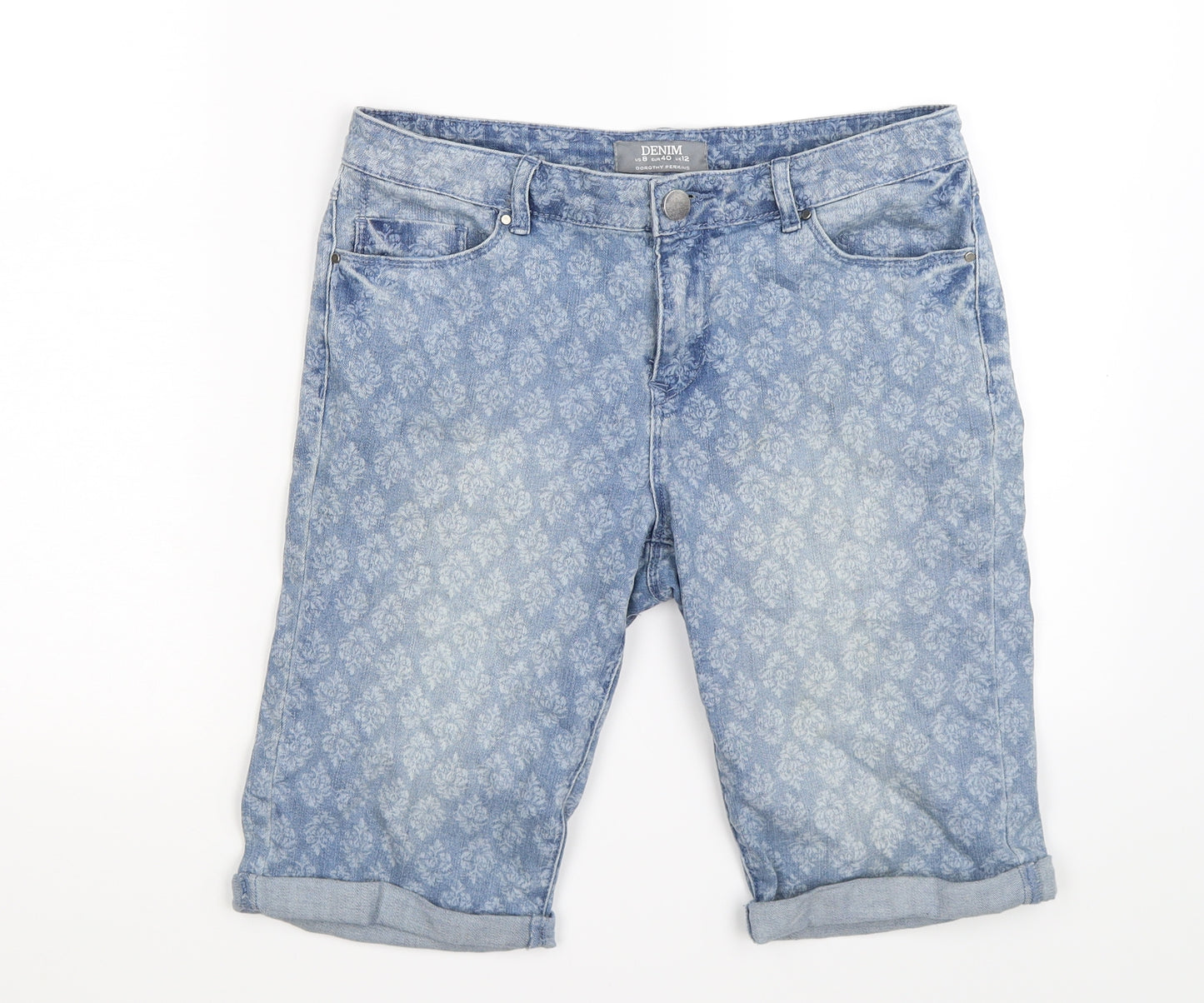 Dorothy Perkins Womens Blue Floral Denim Cut-Off Shorts Size 12