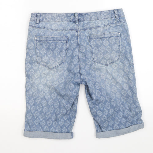 Dorothy Perkins Womens Blue Floral Denim Cut-Off Shorts Size 12