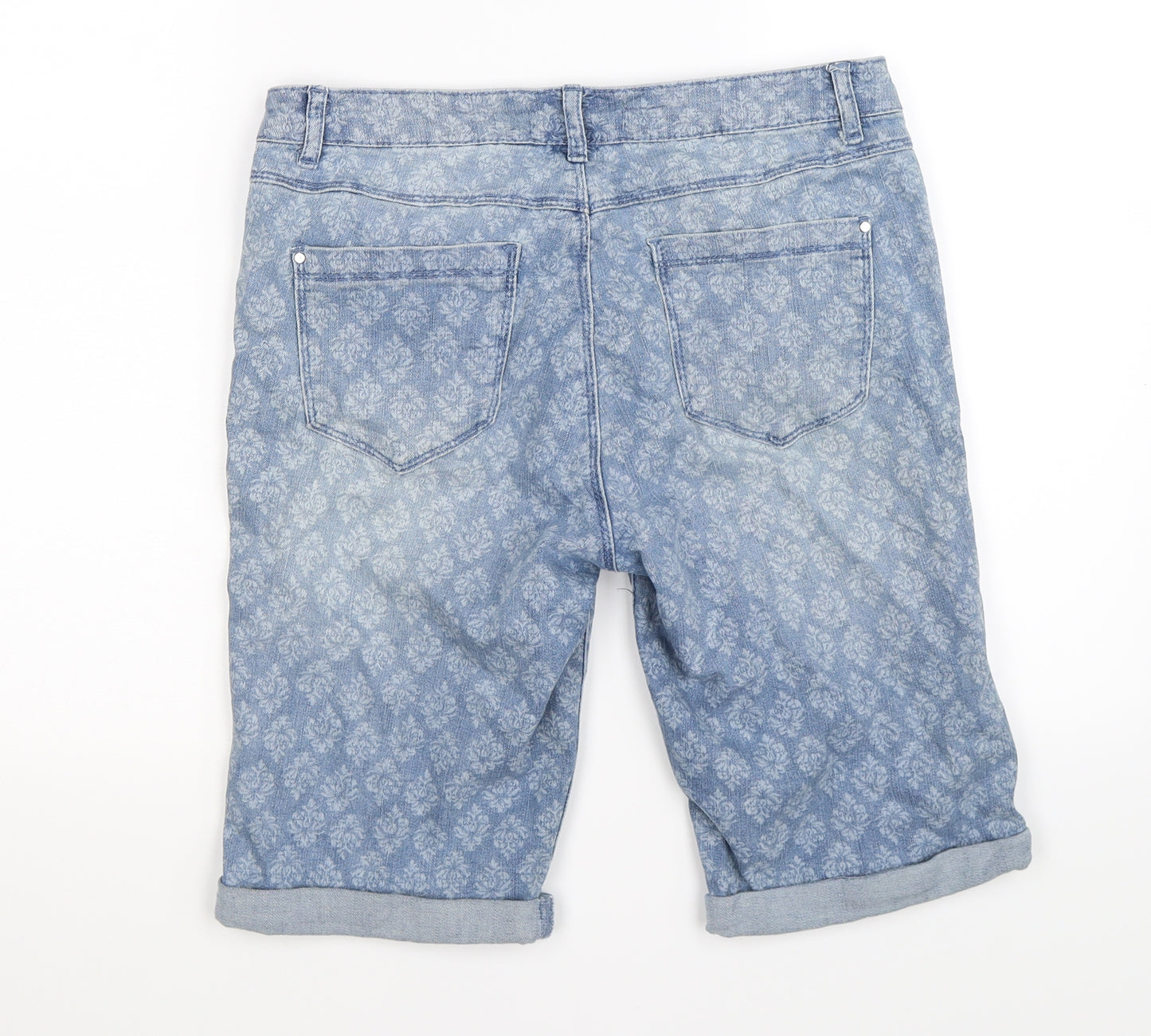 Dorothy Perkins Womens Blue Floral Denim Cut-Off Shorts Size 12