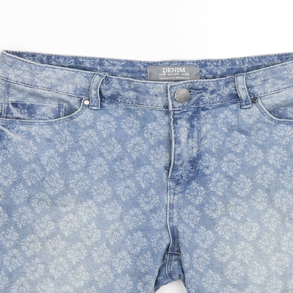 Dorothy Perkins Womens Blue Floral Denim Cut-Off Shorts Size 12