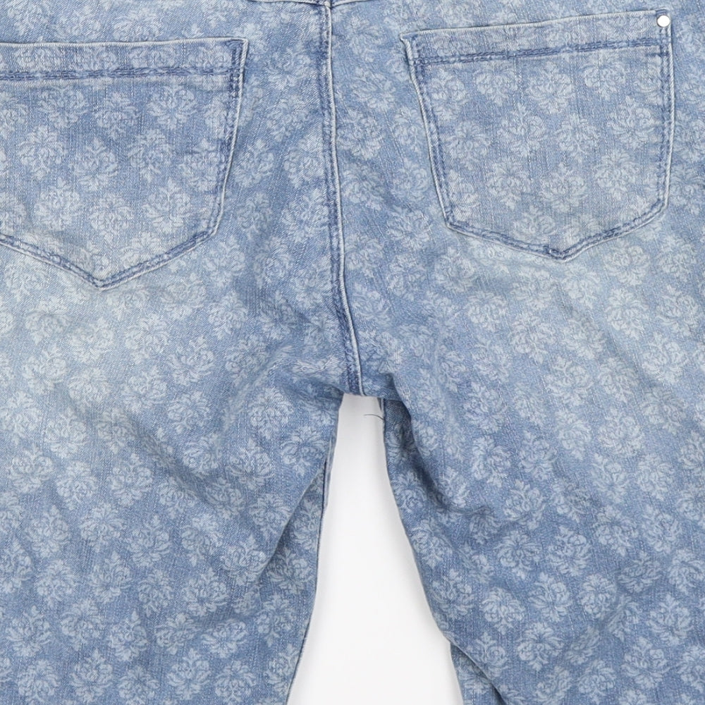 Dorothy Perkins Womens Blue Floral Denim Cut-Off Shorts Size 12