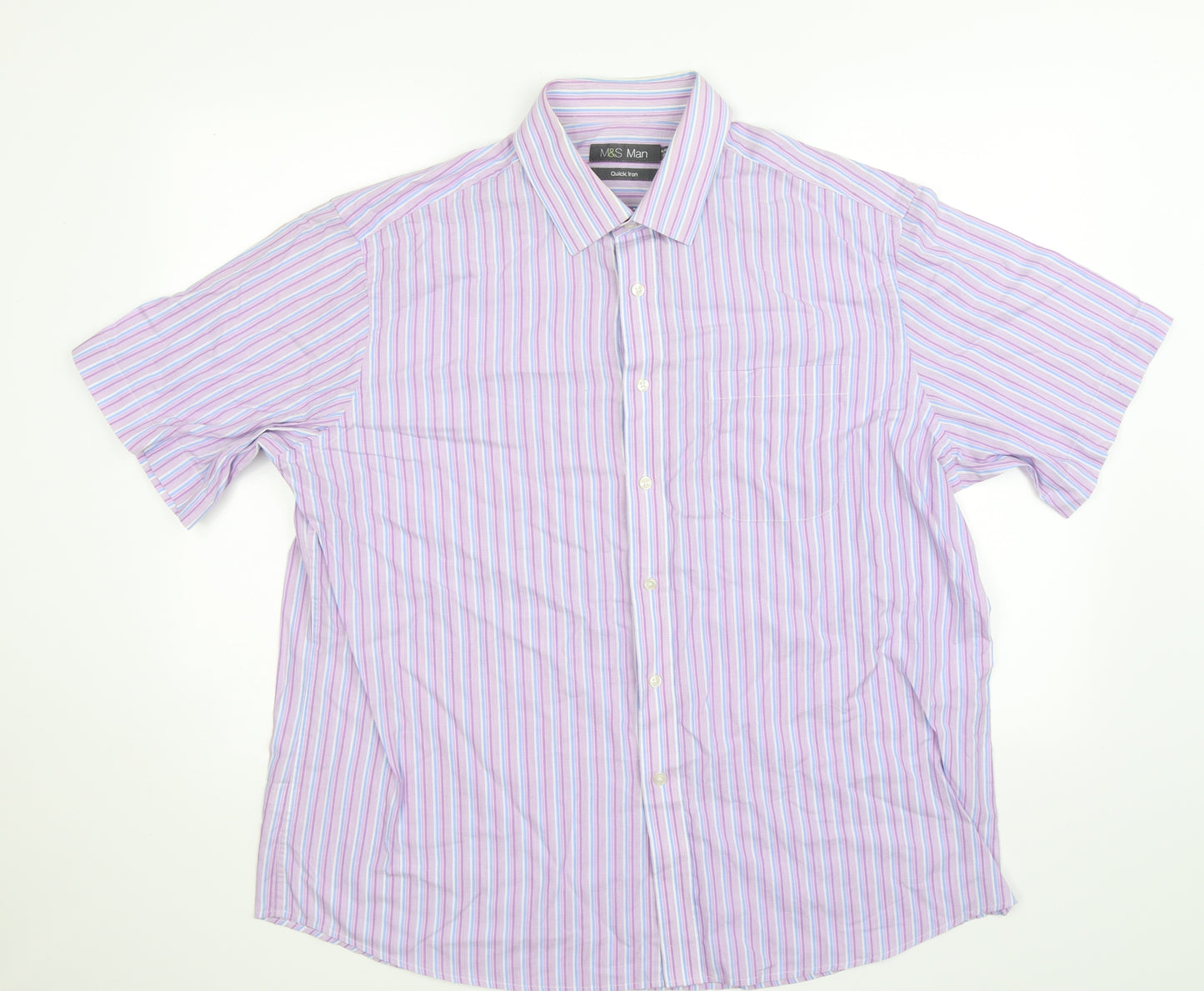 Marks and Spencer Mens Purple Striped   Button-Up Size 17.5