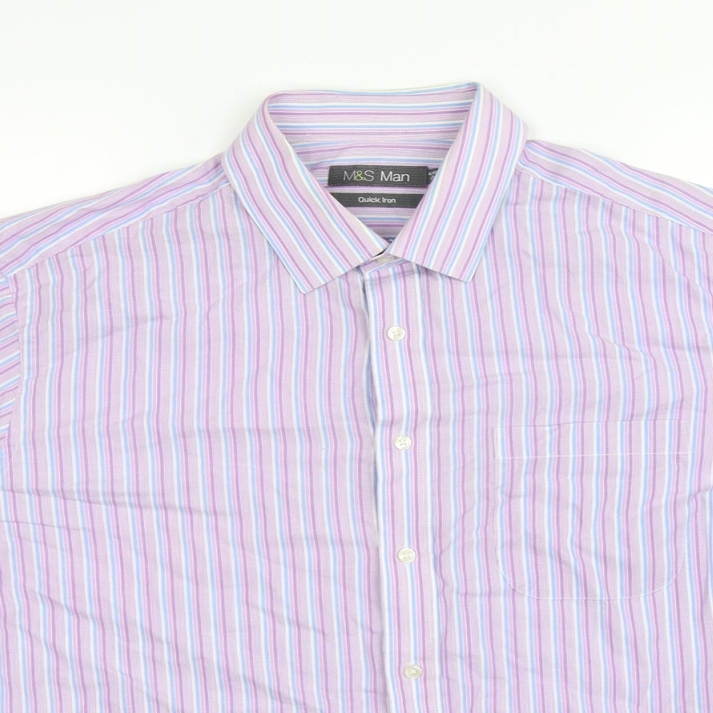 Marks and Spencer Mens Purple Striped   Button-Up Size 17.5