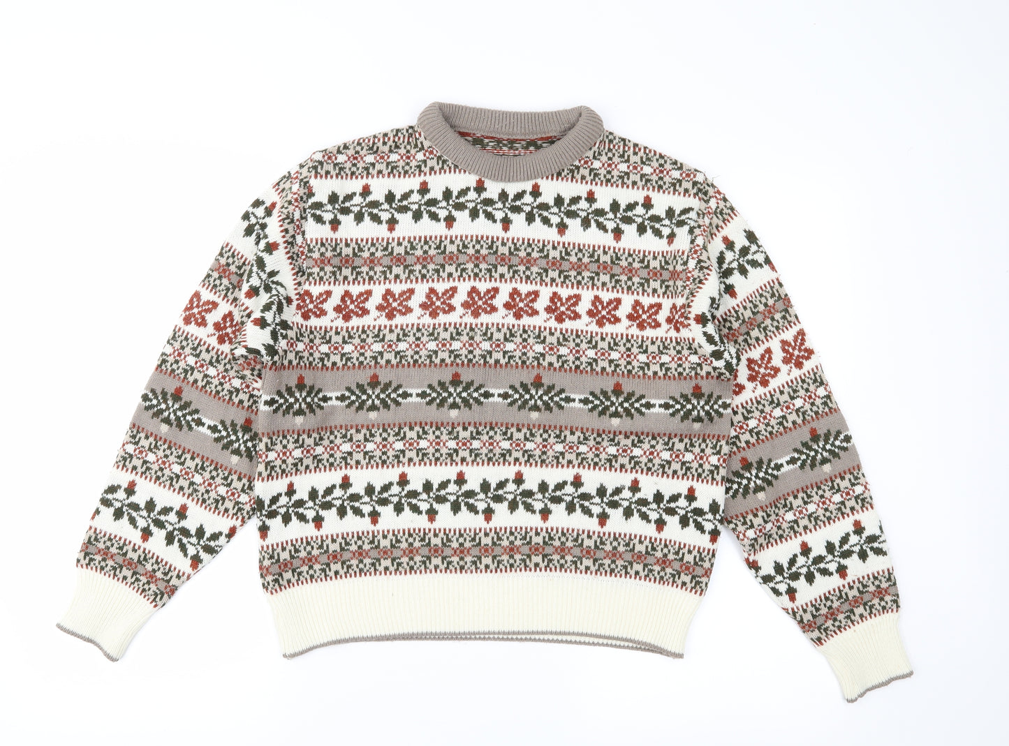 St Michael Womens Brown Fair Isle Knit Pullover Jumper Size 12